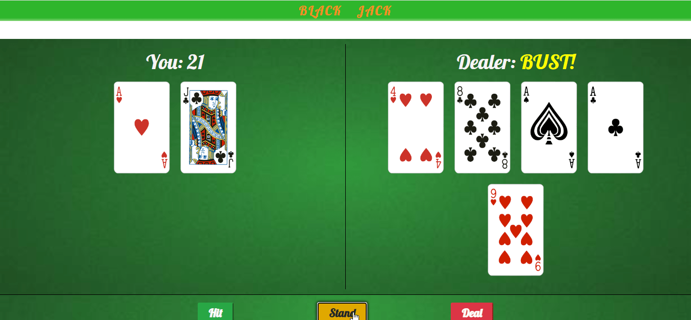Simple Black Jack Card Game in JavaScript Free Source Code SourceCodester